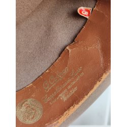 Vintage Borsalino herrehat, lysebrun fedora str 5