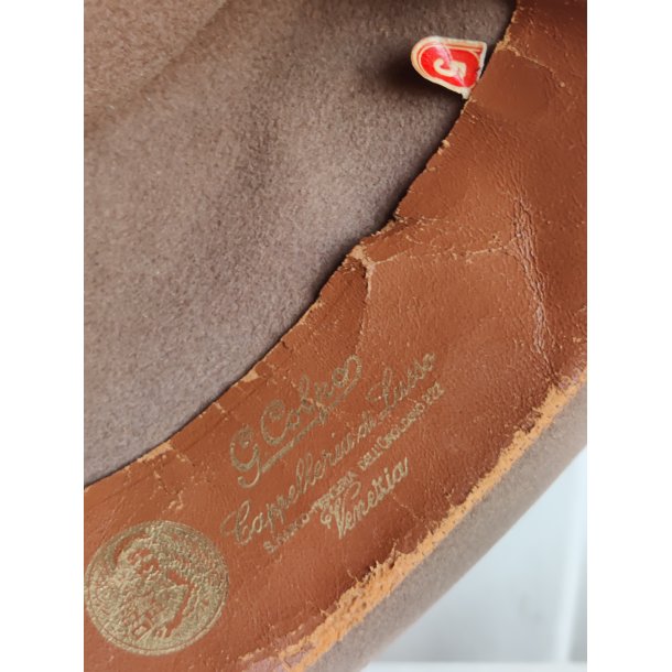 Vintage Borsalino herrehat, lysebrun fedora str 5