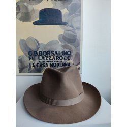 Vintage Borsalino herrehat, lysebrun fedora str 5