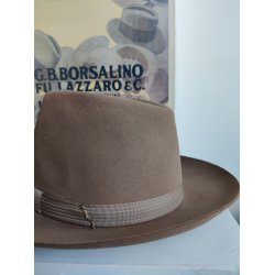 Vintage Borsalino herrehat, lysebrun fedora str 5