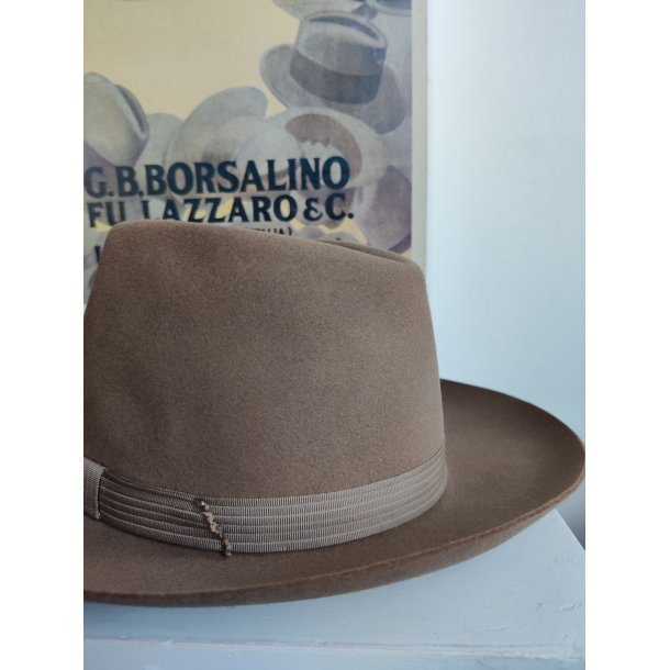 Vintage Borsalino herrehat, lysebrun fedora str 5