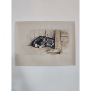 Ib Andersen tryk af kattemor og killinger, 1941