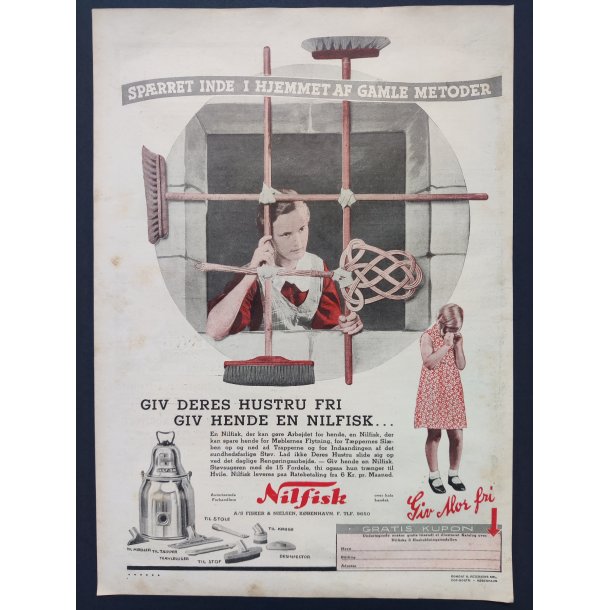 Nilfisk reklame, Giv Deres Hustru fri, 1934