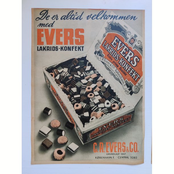 Org. reklame 1940: Evers lakridskonfekt