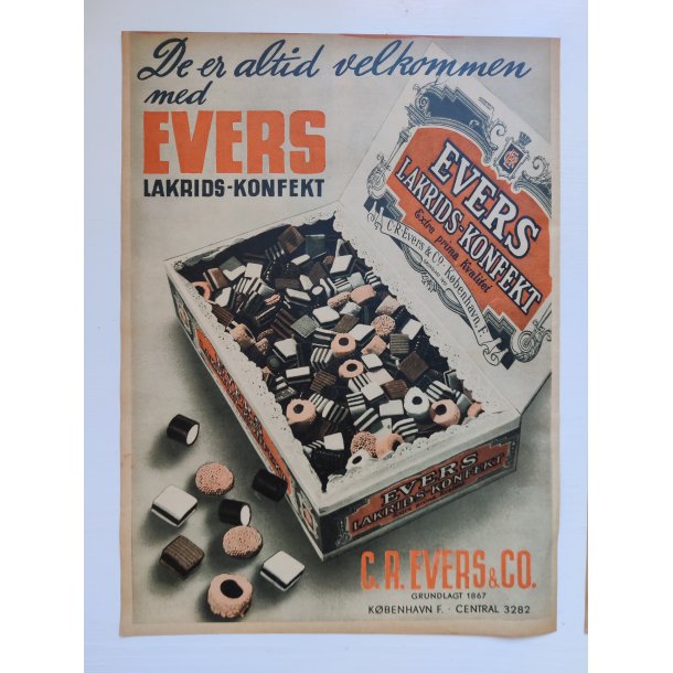 Org. reklame 1940: Evers lakridskonfekt
