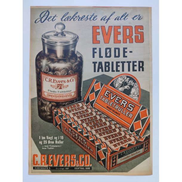 Org. reklame 1940: Evers Fl�detabletter 