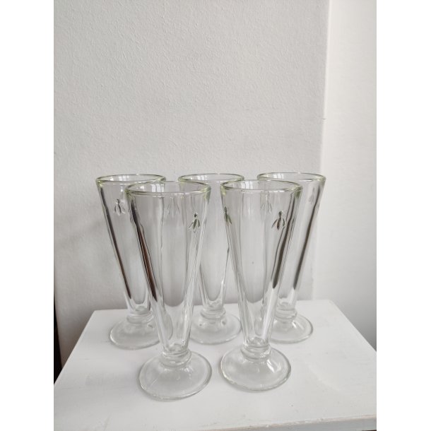 5 franske Abeille champagneglas fra La Roch�re, Paris Mus�es
