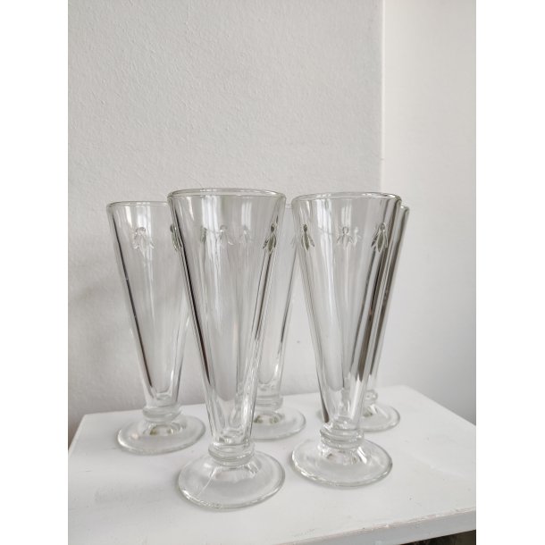 5 franske Abeille champagneglas fra La Roch�re, Paris Mus�es