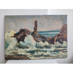 .Oliemaleri af Svend C. Nielsen (1908-1993), motiv fra Bornholm