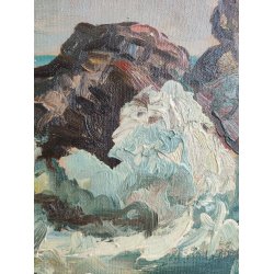 .Oliemaleri af Svend C. Nielsen (1908-1993), motiv fra Bornholm