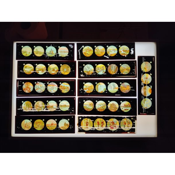 Antikke Laterna Magica billeder i �ske, ca. �r 1900