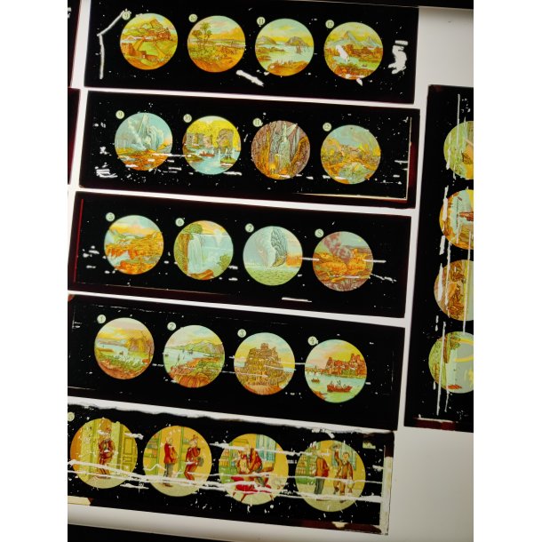 Antikke Laterna Magica billeder i �ske, ca. �r 1900