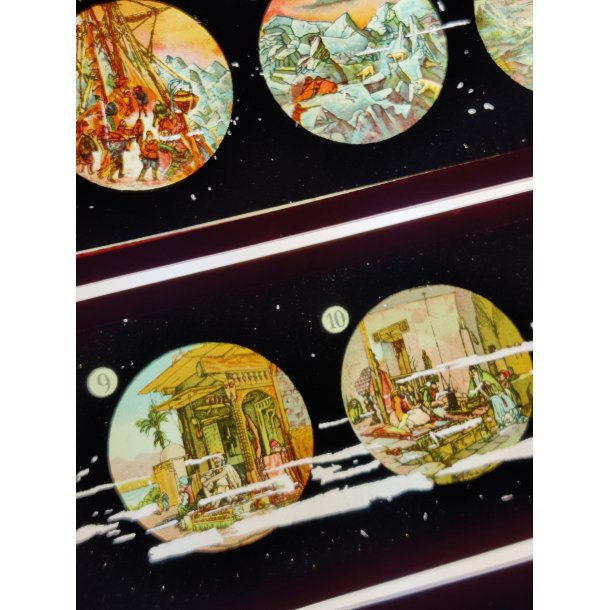 Antikke Laterna Magica billeder i �ske, ca. �r 1900