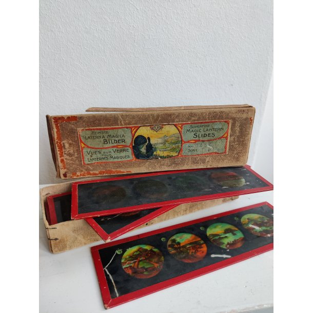Antikke Laterna Magica billeder i �ske, ca. �r 1900
