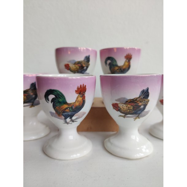 6 lyser�de �ggeb�gre med h�ns og haner