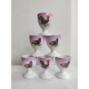 6 lyser�de �ggeb�gre med h�ns og haner