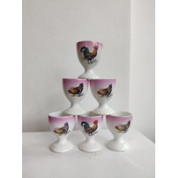 6 lyser�de �ggeb�gre med h�ns og haner