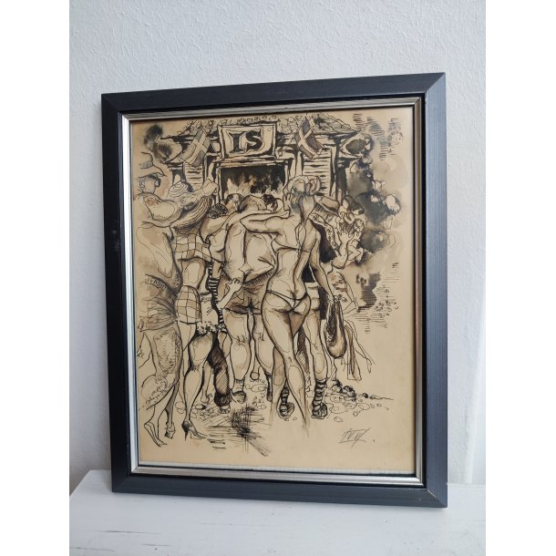 .Originaltegning af k� ved ishus, 1960'erne