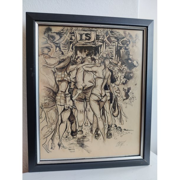 .Originaltegning af k� ved ishus, 1960'erne