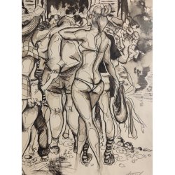 .Originaltegning af k� ved ishus, 1960'erne