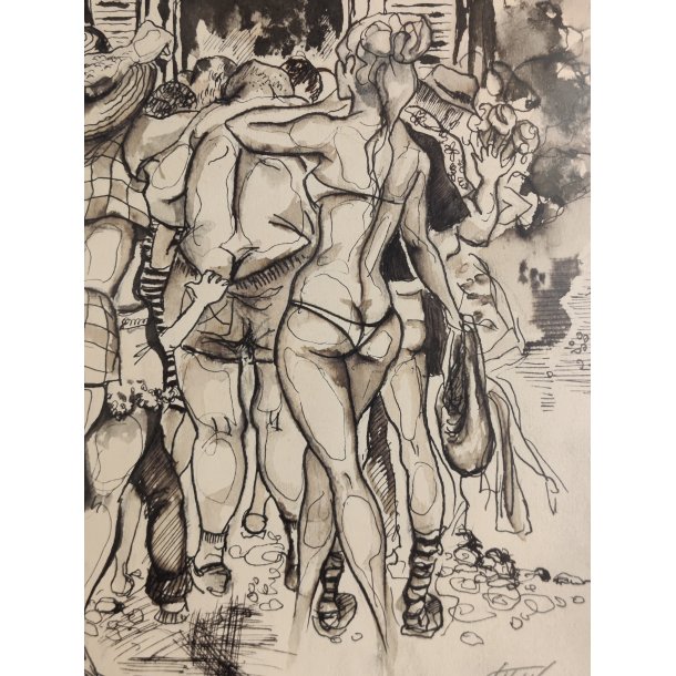 .Originaltegning af k� ved ishus, 1960'erne