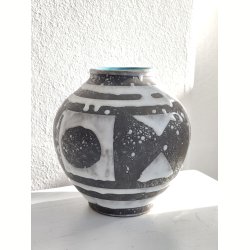 West Germany sgratiffo vase, sort/hvid med turkis inderglasur