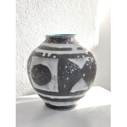 West Germany sgratiffo vase, sort/hvid med turkis inderglasur