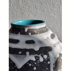 West Germany sgratiffo vase, sort/hvid med turkis inderglasur