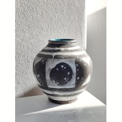 West Germany sgratiffo vase, sort/hvid med turkis inderglasur