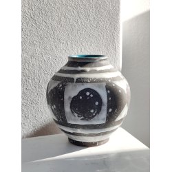West Germany sgratiffo vase, sort/hvid med turkis inderglasur