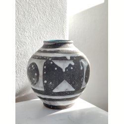 West Germany sgratiffo vase, sort/hvid med turkis inderglasur