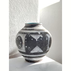 West Germany sgratiffo vase, sort/hvid med turkis inderglasur