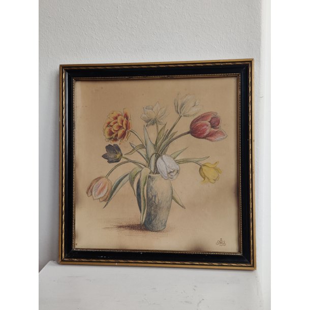 Org.tegning af vase med tulipaner, 1931, oliekridt