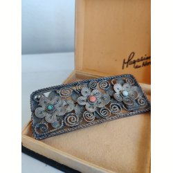 Vintage filigran broche med koral og turkis
