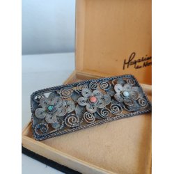 Vintage filigran broche med koral og turkis