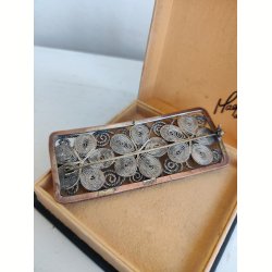 Vintage filigran broche med koral og turkis