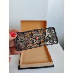 Vintage filigran broche med koral og turkis