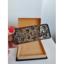 Vintage filigran broche med koral og turkis