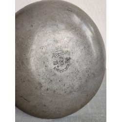 Vintage smykkesk�l i tin med bl� sten