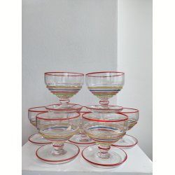 7 farverige glas dessertsk�le, 1930-1950