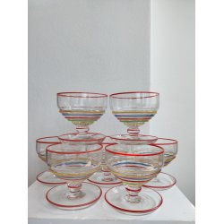 7 farverige glas dessertsk�le, 1930-1950