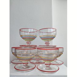 7 farverige glas dessertsk�le, 1930-1950