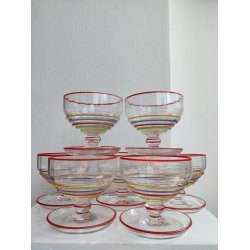7 farverige glas dessertsk�le, 1930-1950
