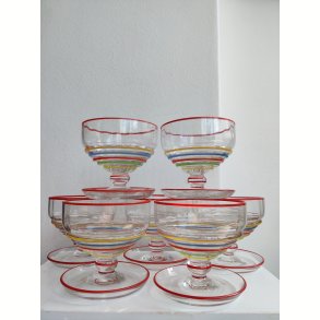 7 farverige glas dessertsk�le, 1930-1950