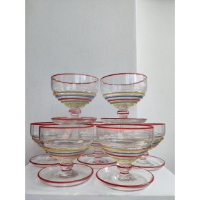 7 farverige glas dessertsk�le, 1930-1950