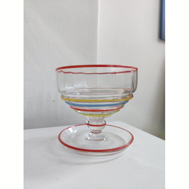 7 farverige glas dessertsk�le, 1930-1950