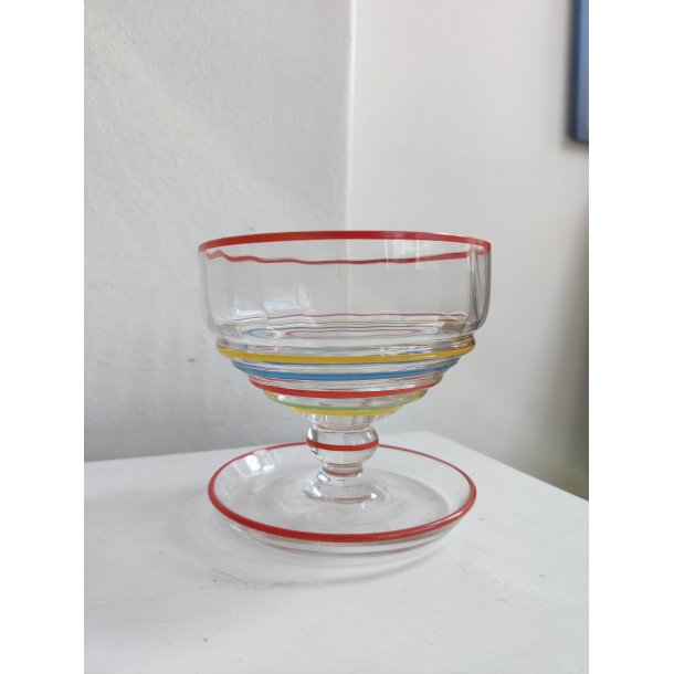 7 farverige glas dessertsk�le, 1930-1950