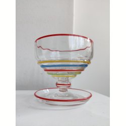 7 farverige glas dessertsk�le, 1930-1950