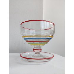 7 farverige glas dessertsk�le, 1930-1950