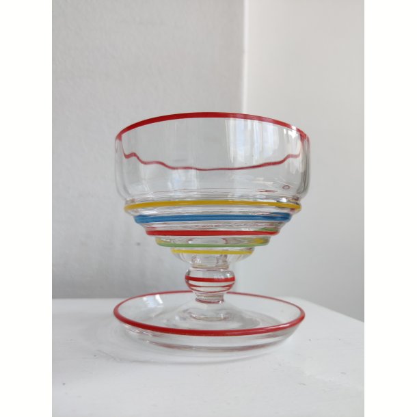 7 farverige glas dessertsk�le, 1930-1950